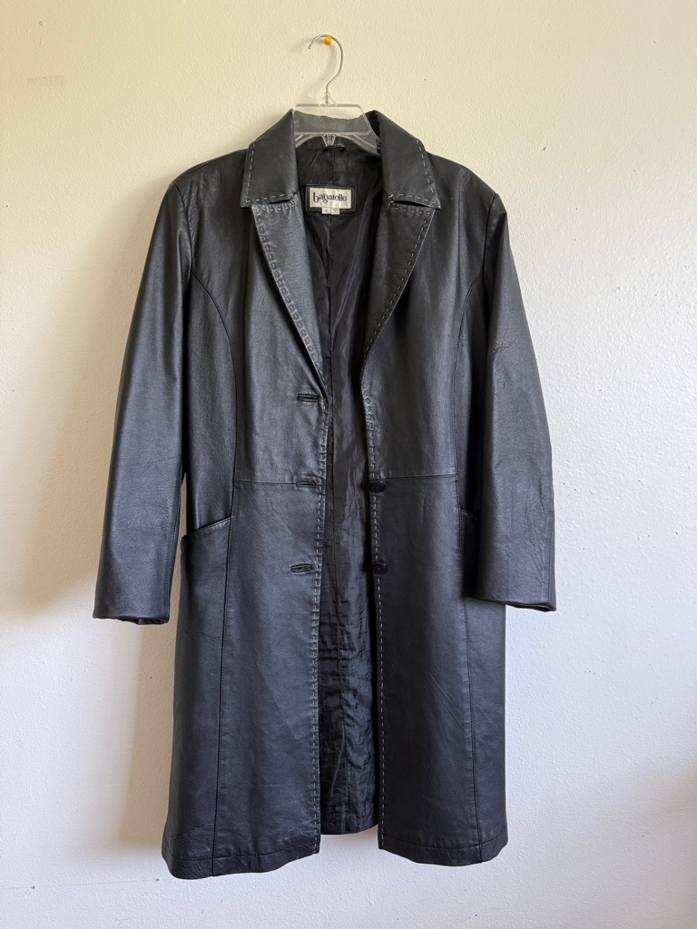 Vintage Black Leather Longline Coat In Medium